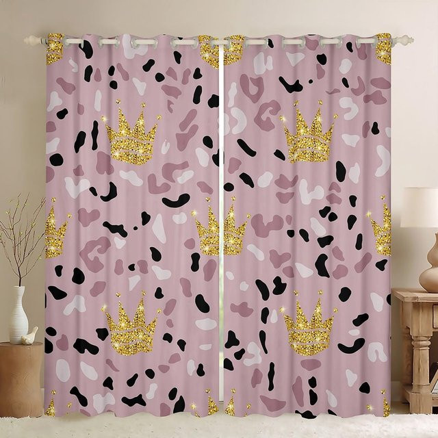 2-teiliges Yiran Furniture Prinzessinnenkrone Vorhang für Kinderzimmer in Rosa mit Ösenaufhängung, halbtransparent mit Sternen-Motiv, Breite: 100 cm, Höhe: 130 cm - Bild 1