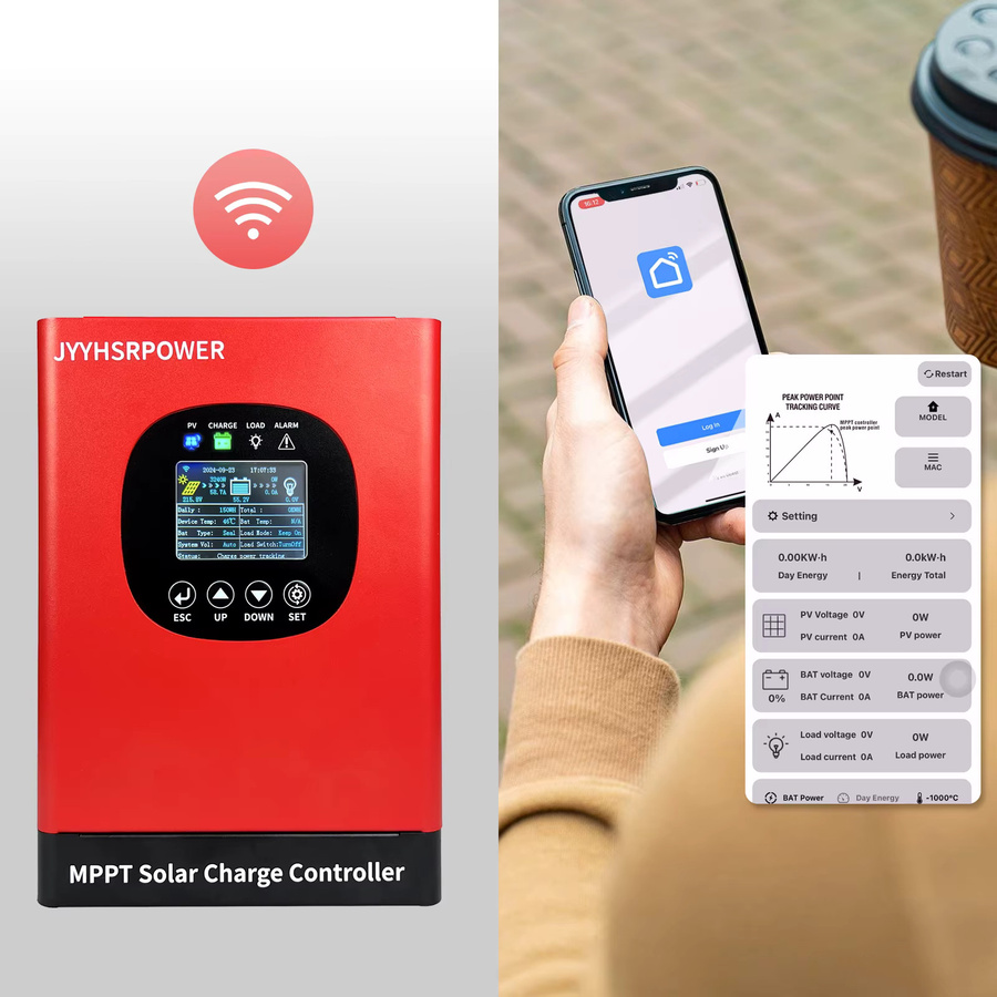 JYYHSRPOWER MPPT Solar Laderegler mit WIFI App Monitor, unterstützt 12-96V Batterien, Farbe: Rot - Bild 5