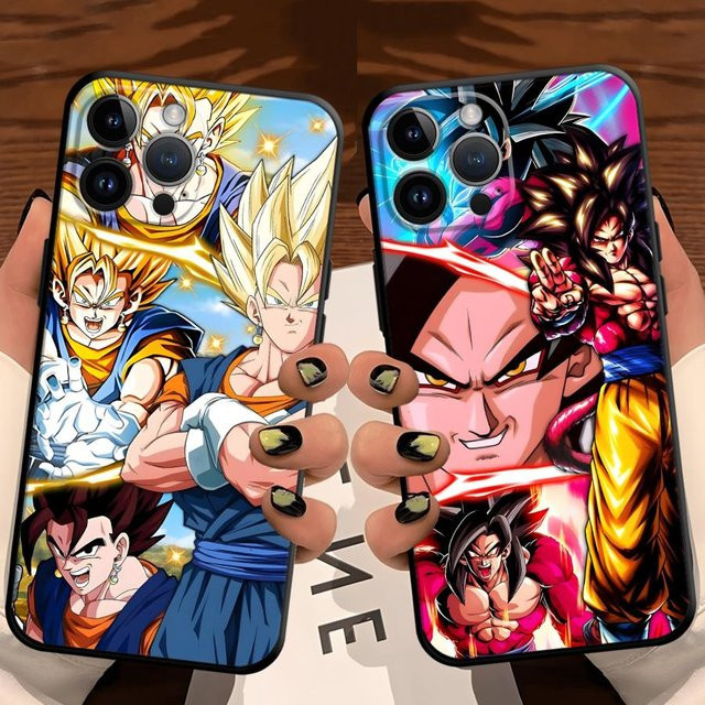 Schwarze weiche Handyhülle mit Dragon Ball Saiyajin Goku Motiv für Apple iPhone Modelle - Bild 1