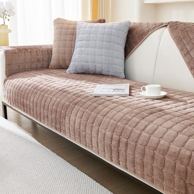 HOMEMOTION Plüsch-Sofabezug in Kaffeebraun, universeller rutschfester Schonbezug aus Polyester und Samt, Breite: 90 cm, Länge: 210 cm - Bild 1