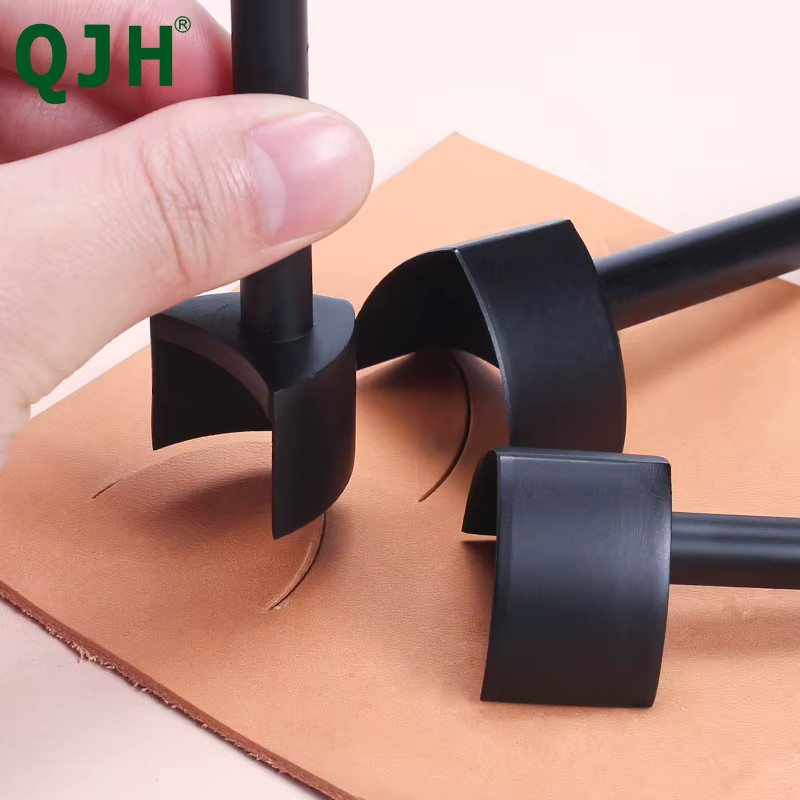 QJH Leder Bastelwerkzeuge Halbrund Stempel Set aus Metall in Schwarz, 7 Größen von 15 mm bis 45 mm für DIY Handarbeit und Gürtelschnitte - Bild 2