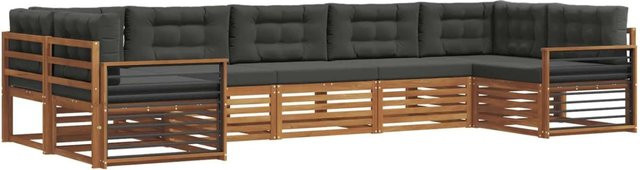 vidaXL Sofagarnitur 7-teilig aus Massivholz Akazie in Natur und Anthrazit mit Sitz- und Rückenkissen - Bild 1