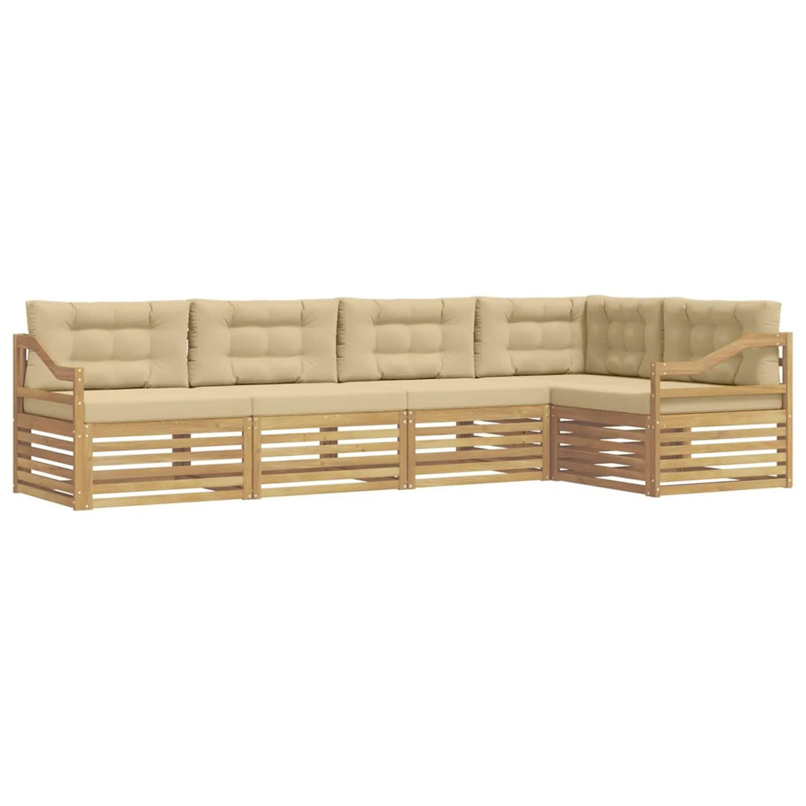 vidaXL Outdoor-Sofagarnitur in L-Form aus Akazienholz mit Kissen, Weiß und Beige - Bild 2