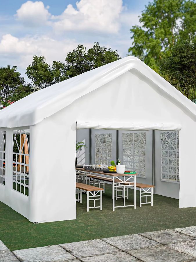 Wetterfeste Carport-Zeltgarage mit aufrollbaren Türen vorne und hinten, verstärkter Schutz mit abnehmbarem Dach und Wänden, B/T/H: 6 x 4 m - Bild 4