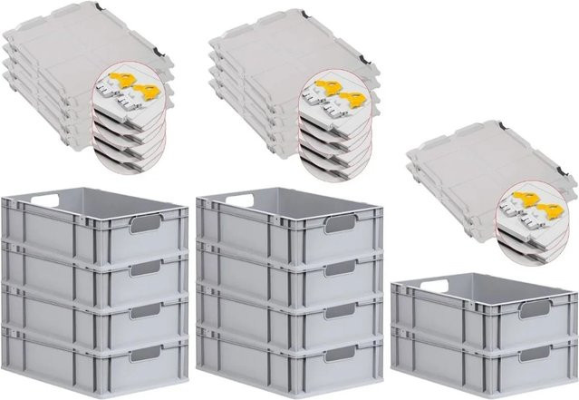 PROREGAL Spar Set 10x Eurobox Nextgen Economy mit Scharnierdeckel und gelben Schiebeschnappverschlüssen, Grau, H x B x T: 17 x 40 x 60 cm - Bild 1