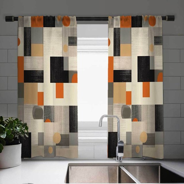 2-teiliges Set Yiran Furniture Vorhänge mit geometrischem Blumendruck aus Polyester, halbtransparent, Mehrfarbig, B/H: 100 x 130 cm - Bild 1