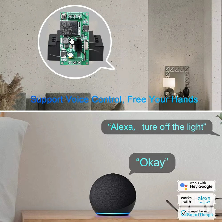 CENFAYA Tuya WiFi RF Smart Switch Mini-Relais-Empfängermodul mit Touch-Wandpanel in Schwarz für Alexa und Google Assistant - Bild 2