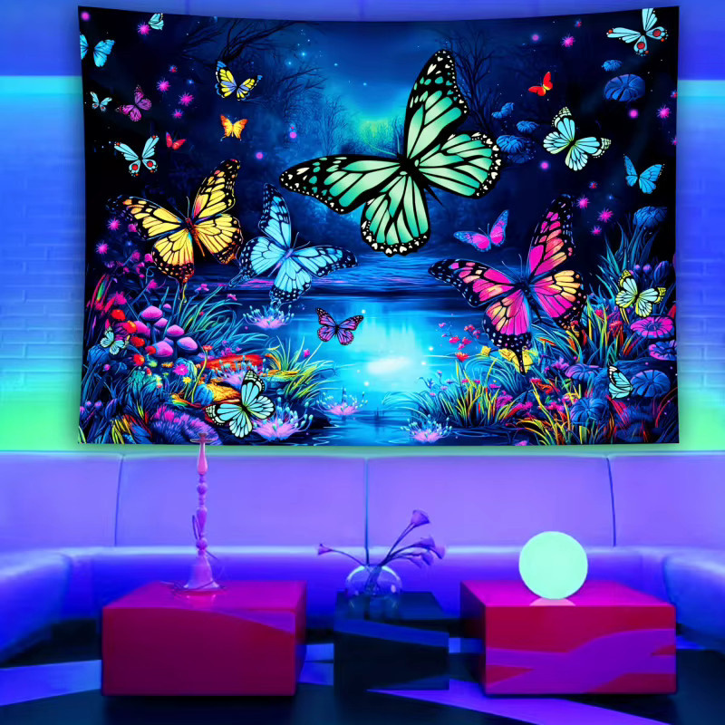 VIKAMA Wandteppich mit Schmetterling und Sternenhimmel im Pilzfeld, Mehrfarbig, B/H: 100 x 140 cm - Bild 4