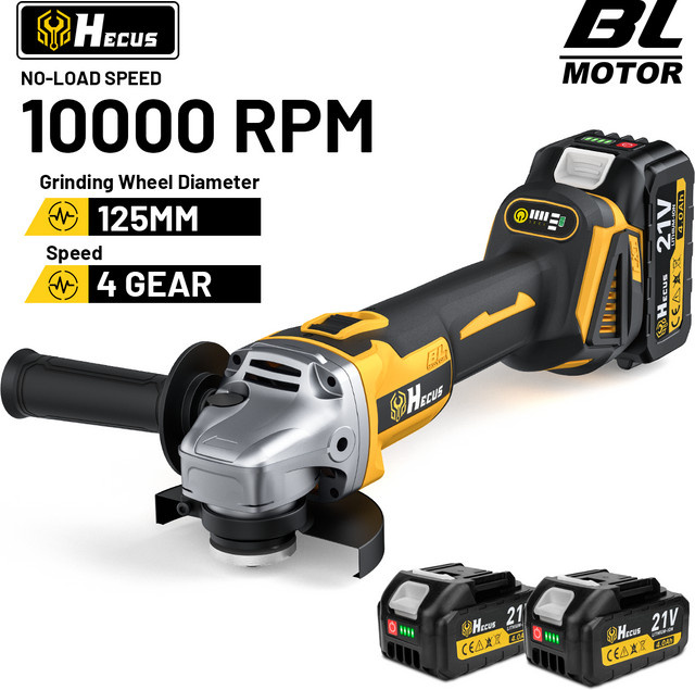 Hecus Bürstenloser elektrischer Winkelschleifer 125 mm mit 4 Geschwindigkeiten, kabellos für Makita 18 V Akku, M14 Anschluss zum Schneiden und Polieren - Bild 1
