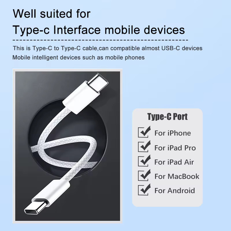 Keai USB-C auf USB-C Schnellladekabel 60 W mit Textilgeflecht in Weiß für Apple iPhone 15 16 17 Pro Max und andere USB-C Geräte - Bild 2