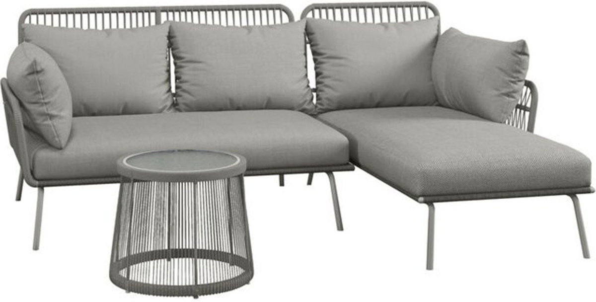 Outsunny 3-teiliges Rattan Gartenmöbel-Set in Grau mit Kissen, bestehend aus Doppelsofa, Liegestuhl und Beistelltisch - Bild 1