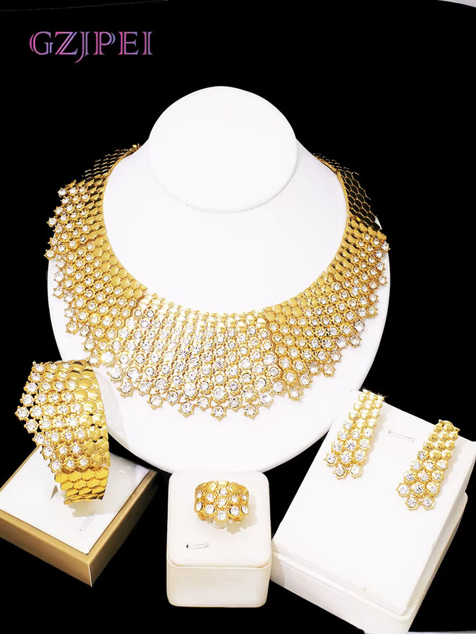 GZJPEI Schmuckset, Messing, Gold, Zirkonia, Damen - Bild 3