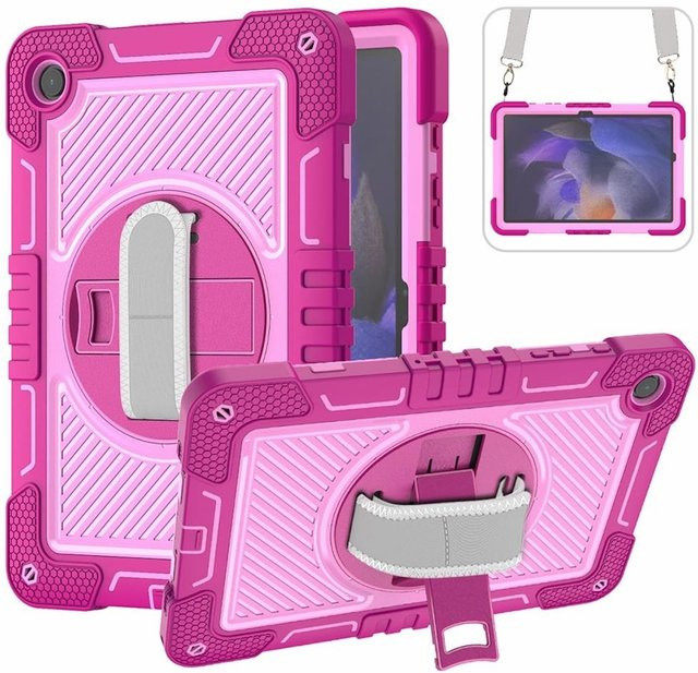 Hybrid Silikon Hülle für Samsung Galaxy Tab A11+ Plus / A9+ Plus mit Haltegriff und Schultergurt in Pink - Bild 1