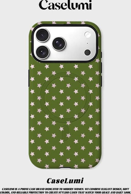 CaseLumi Matte Bumper MagSafe Schutzhülle für iPhone 17 16 15 14 13 Pro Max Stoßfeste PC Hülle in Olivgrün oder Rosa mit Sternen-Design - Bild 1
