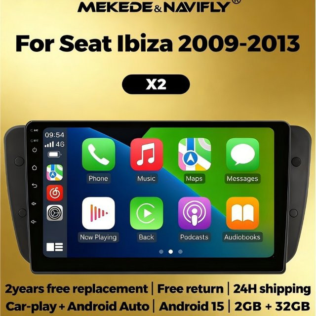 MEKEDE Android 15 Autoradio mit Carplay für Seat Ibiza 6J 2009-2013, 2 Din Multimedia-Player, Schwarz - Bild 1