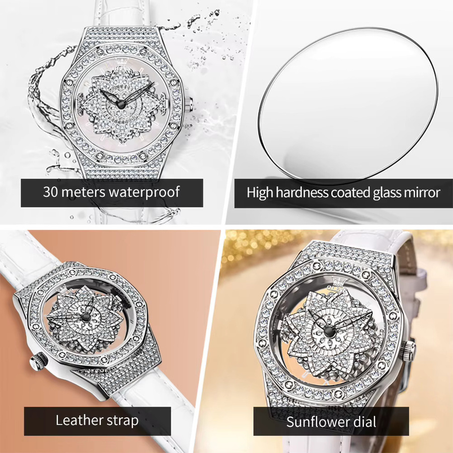 OLEVS Armbanduhr, Quarz, Diamantbesetzt, Edelstahl, Silber, Lederband, Unisex - Bild 4