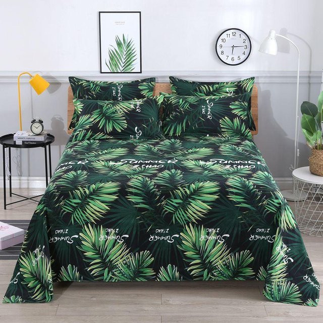 Bequemes Bettlaken von L.RIDING PULO in Grün mit floralem Naturdesign aus Polyester, B/T: 120 x 230 cm - Bild 1