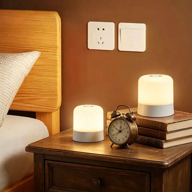 Ouelico 2er Set LED-Touch-Nachtlichter in Weiß, dimmbare Schreibtischlampen mit wiederaufladbarem Akku für Wohnzimmer und Schlafzimmer - Bild 1