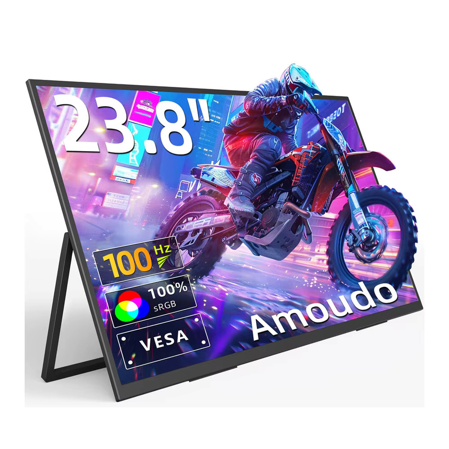 Amoudo Tragbarer Monitor 23,8 Zoll Full HD IPS Display in Schwarz mit VESA-Unterstützung für PC und Laptop - Bild 1