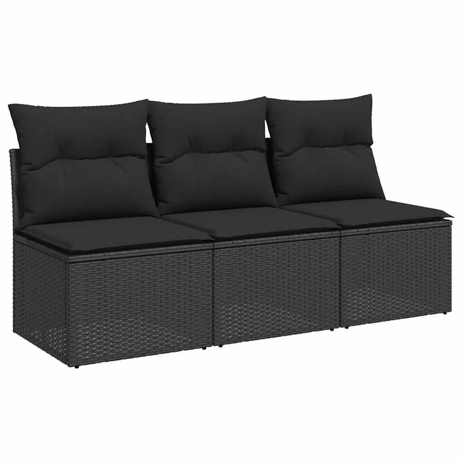 vidaXL Gartensofa 3-Sitzer aus Polyrattan mit Kissen in Schwarz - Bild 2