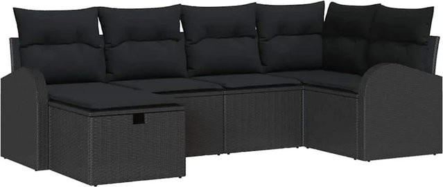 vidaXL L-Shape Garten-Sofa Set aus Poly-Rattan in Schwarz mit Kissen und integriertem Stauraum - Bild 1