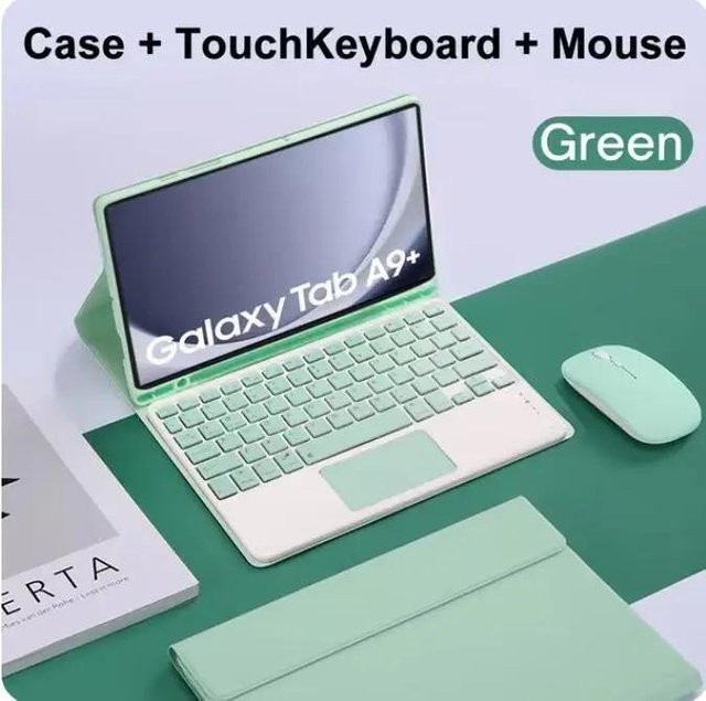 Samsung Tablet-Tastatur Hülle für Galaxy Tab A9 Plus, S6 Lite, A7, A8, S7, S8, S9 in Grün - Bild 1