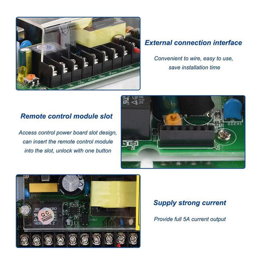 LUCKING DOOR Türzugangskontrollsystem mit Schaltnetzteil, AC 110–240 V, DC 12 V, 5 A, 50 W und einstellbarer Verzögerungszeit bis max. 15 Sekunden - Bild 2