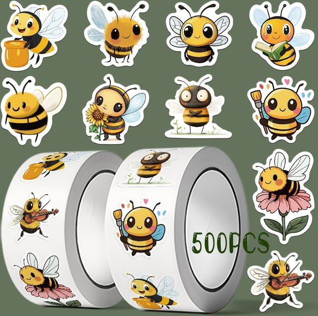 500 Stück Cartoon-Bienen Aufkleber in Gelb zur kreativen Dekoration von Geschenken und Mobiltelefonen - Bild 1