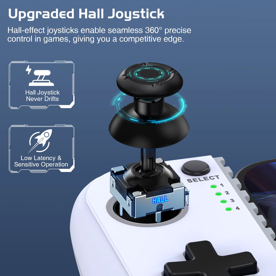 DinoFire MC101 Dual Hall Rocker Wireless Controller in Weiß für Mobile Games mit Sechs-Achsen-Somatosensory-Technologie und versenkbaren Joysticks - Bild 5