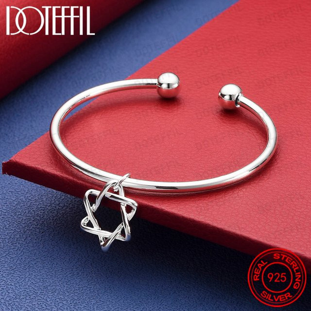 DOTEFFIL Armreif 925 Sterlingsilber, Stern-Doppelperlen-Manschette, Unisex - Bild 1