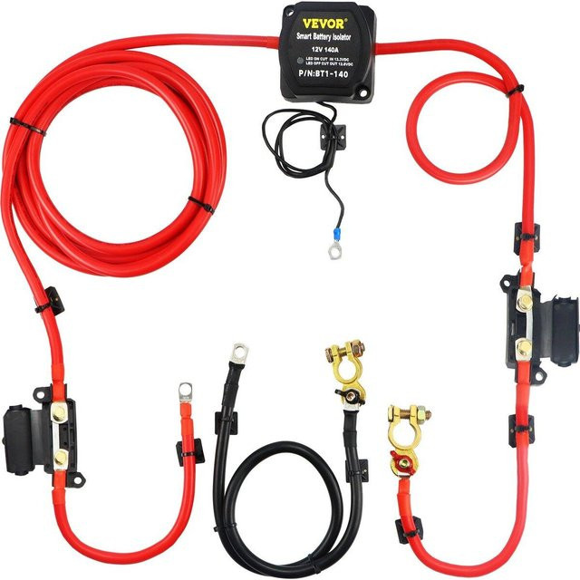 Buying Solutions MB Lade Trennrelais Kit 12V mit 5m Kabel, Automatisches Doppelbatterie Trennschalter Kit mit 140AMP Spannungsfühlendem VSR Relais, Farbe: Rot - Bild 1