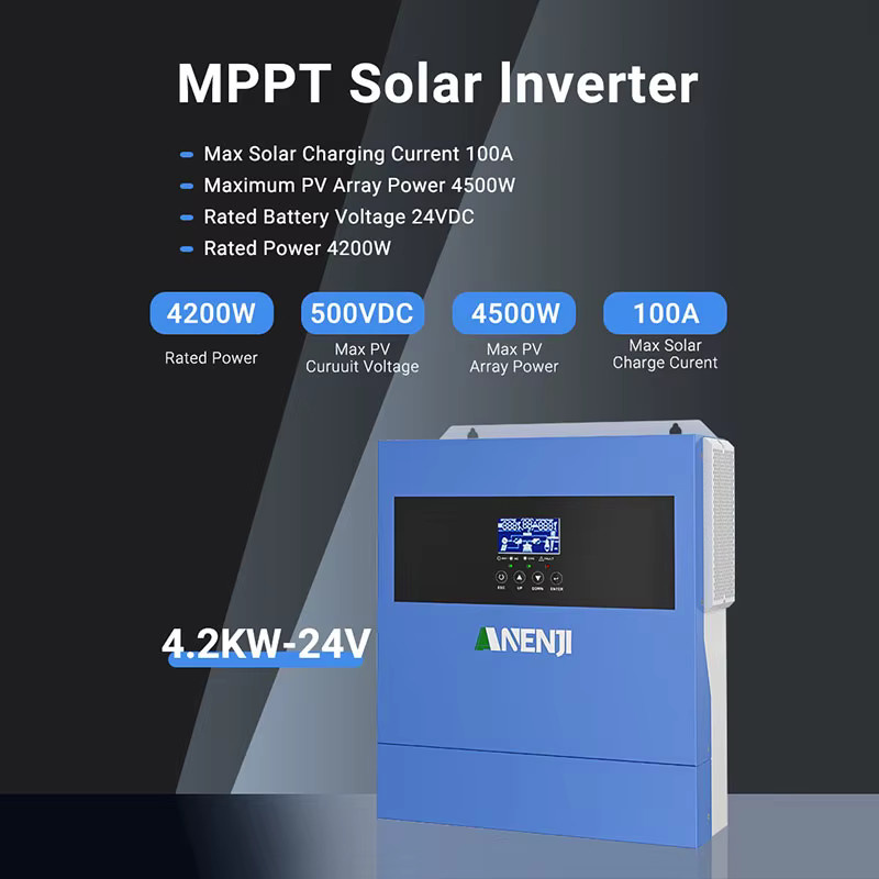 ANENJI Hybrid-Solarwechselrichter 24V mit MPPT Solarladung 100A, reiner Sinuswelle, 230VAC, 500V PV, blau - Bild 2
