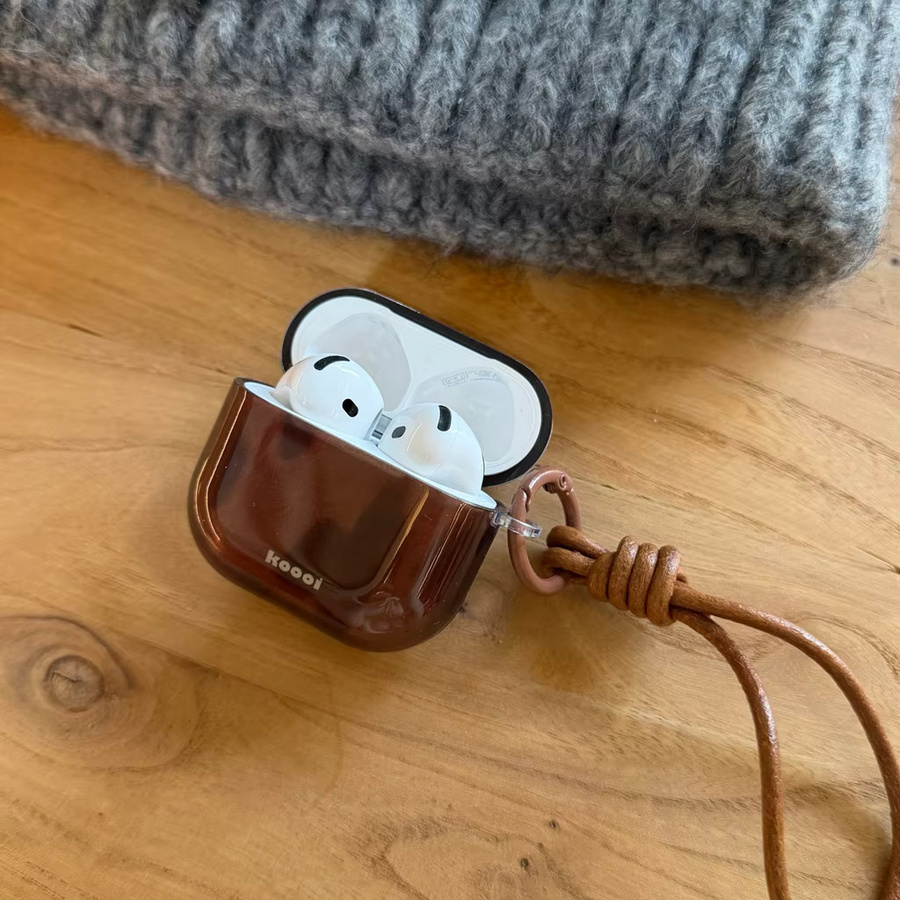 Stoßfeste Schutzhülle für Apple AirPods (1, 2, 3, 4 und Pro 2) mit Schlüsselband im Retro-Design, Bernsteinmuster, Braun - Bild 2