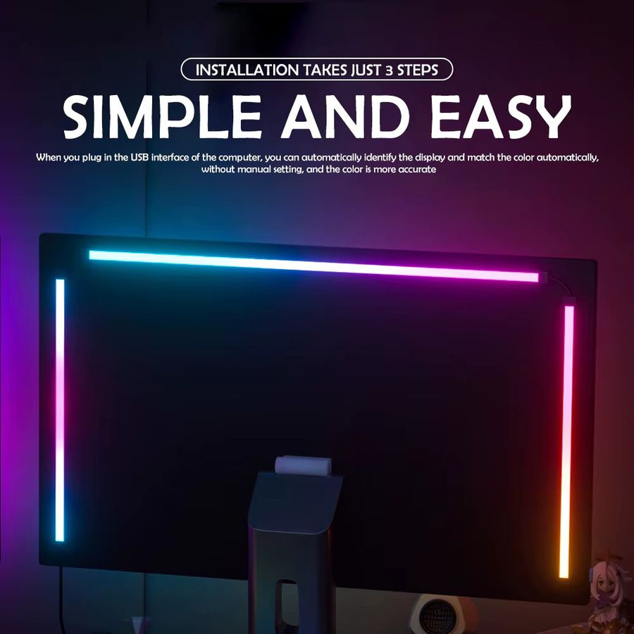 RGB Gaming Sync LED Lichtstreifen zur Monitor-Hintergrundbeleuchtung mit Musik-Synchronisation und App-Steuerung - Bild 3