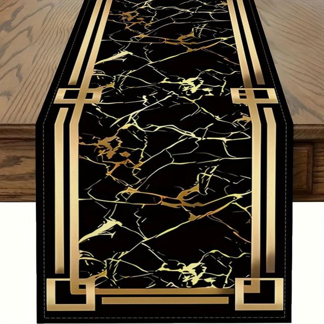 Tischläufer JINGYUE Pet mit Schwarz-Gold-Marmor-Muster in Beige, B/H: 40 x 140 cm - Bild 1