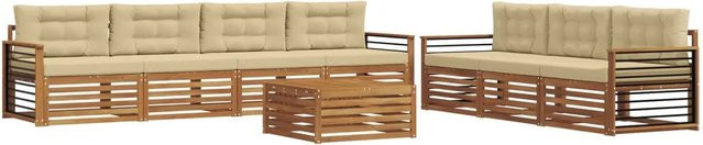 vidaXL Outdoor-Sofagarnitur 8-teilig aus Akazienholz mit Kissen in Natur und Beige - Bild 1