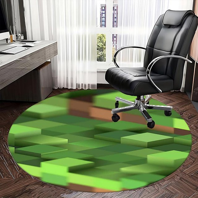 Runder Teppich mit Pixel-Grasblock-Muster von Yun Heng Three, grün, Durchmesser: 120 cm, rutschfest und maschinenwaschbar - Bild 1