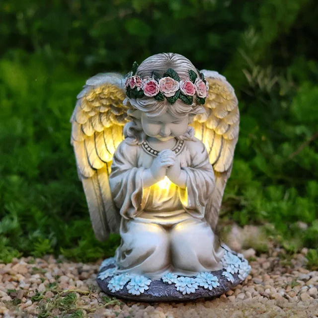 Claeted Solar LED Engel aus Harz in Weiß als dekorative Gartenornamente mit warmweißem Licht für deinen Hof und Garten - Bild 1
