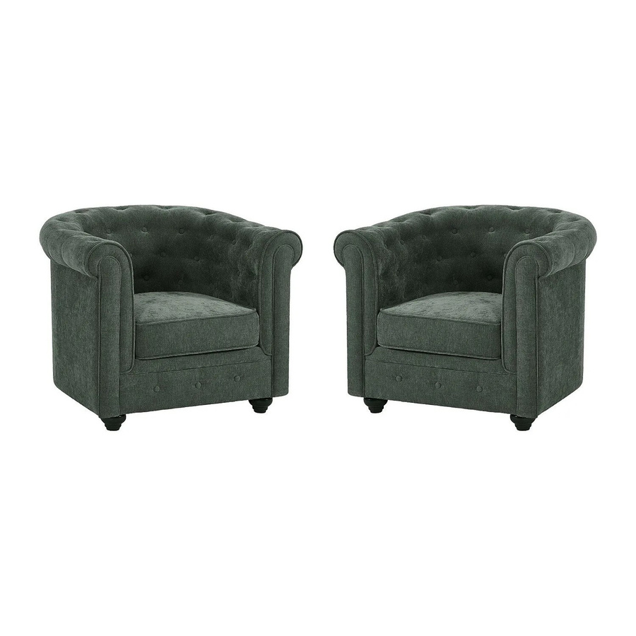 Vente-unique Chesterfield Sessel mit gerader Rückenlehne in Grün, gesteppt aus Stoff und Holz, Höhe: 82 cm - Bild 2