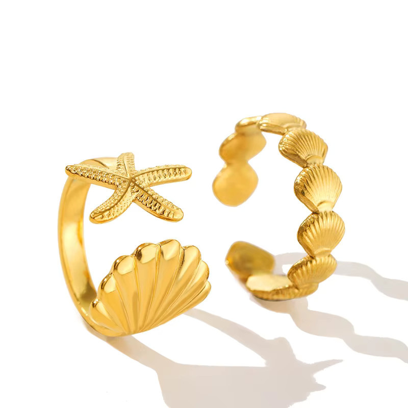Yerik Ringe Edelstahl, Gold, Damen, Seestern Muschel, Offen - Bild 2