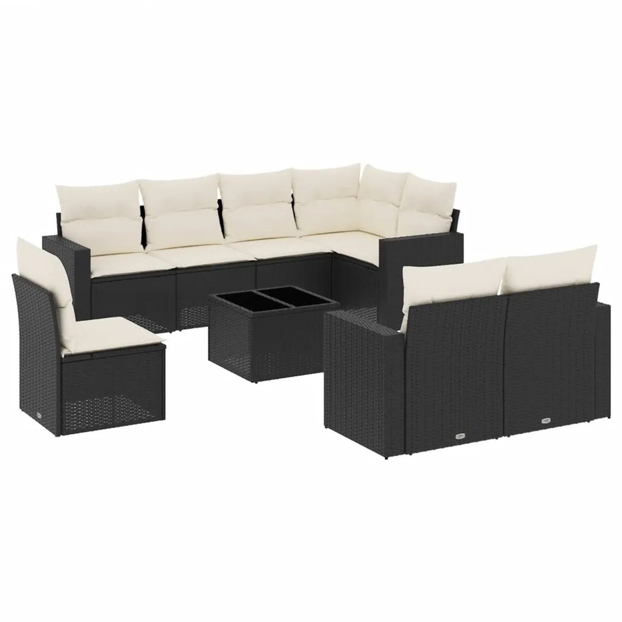 vidaXL 9-tlg Garten-Sofagarnitur aus Poly Rattan mit Kissen in Schwarz Modell 35 - Bild 2
