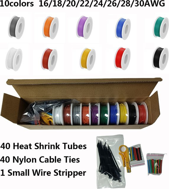 Silikon-Elektrodraht-Set aus verzinntem Kupfer in 10 Farben mit Werkzeugen, AWG 16-30 - Bild 1