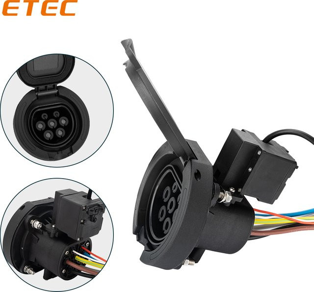ETEC EV-Ladeanschluss Typ 2 Steckverbinder in Schwarz, 32A Dreiphasig mit Motorsperre nach IEC 62196-2 Standard - Bild 1