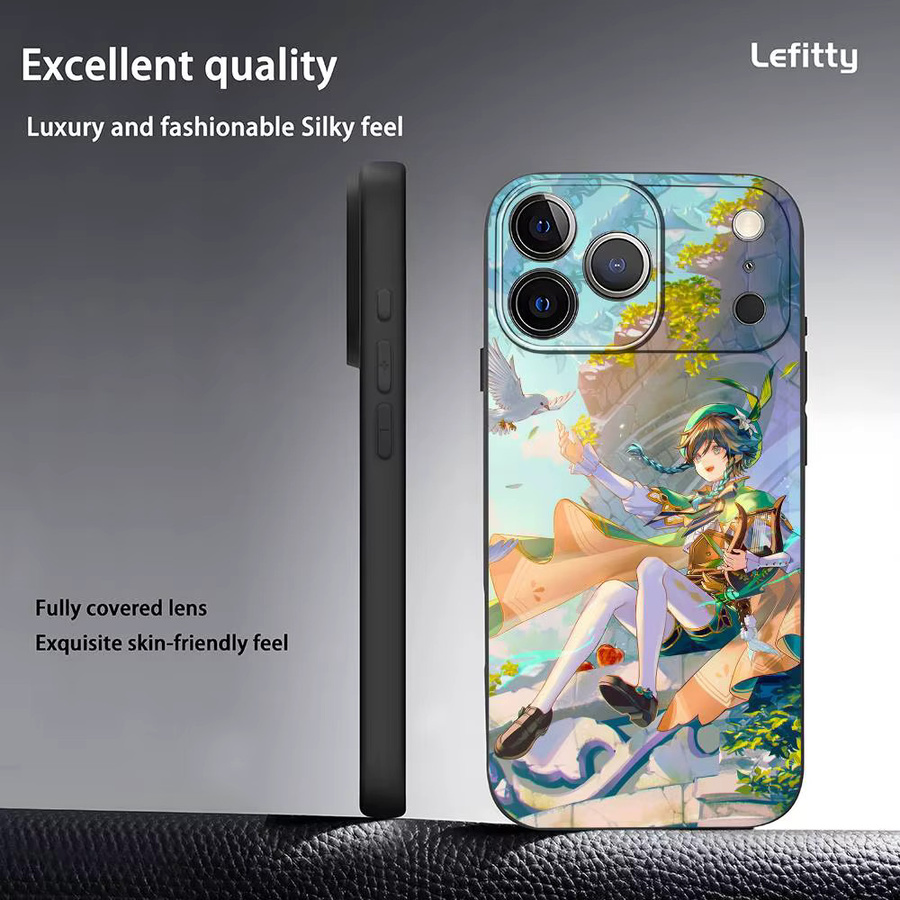 Venti Genshin Impact Handyhülle für iPhone 11 bis 17 Pro Max Plus Mini, Schwarz Frosted Soft Shell - Bild 3