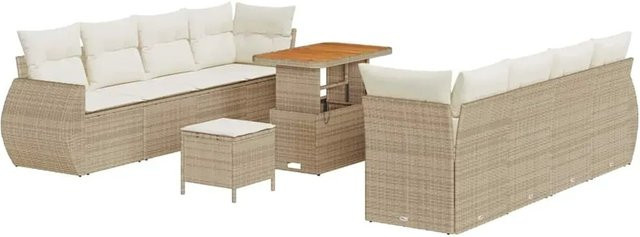vidaXL Garten-Sofa-Set 11-tlg. aus Poly-Rattan in Beige mit Polstern und integriertem Stauraum für Terrasse und Garten - Bild 1