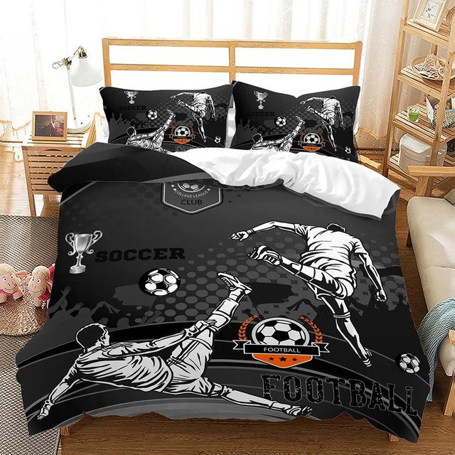 Binchi Fitness 3D Fußball Bettwäscheset aus Mikrofaser in Schwarz mit Kissenbezug, B/H: 140 x 210 cm - Bild 1