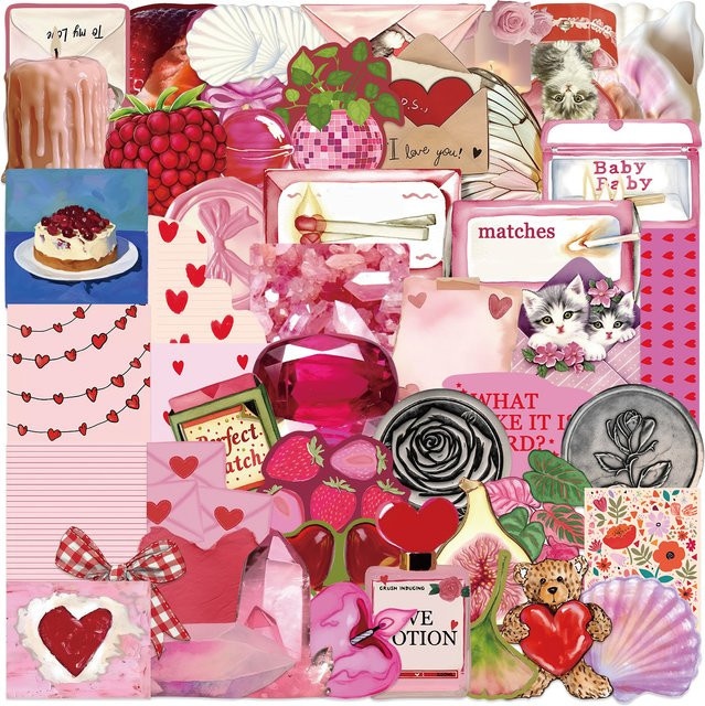 50 Stück Deko Aufkleber in Rosa mit Muschel und Liebe Motiven für Umschläge, Gepäck, Computer und Handy - Bild 1
