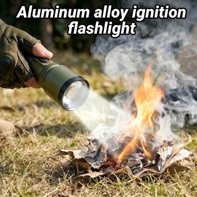 LONGRIVER Taschenlampe mit Feuerzeug und Powerbank, wiederaufladbare LED Taschenlampe in Grün mit Zoom und 5 Modi für Outdoor und Camping - Bild 1