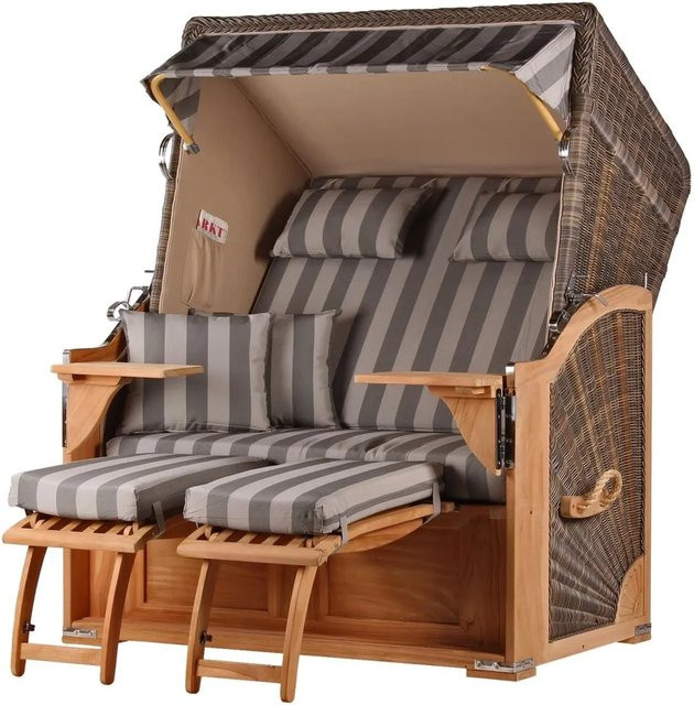 bene,iving Strandkorb Komplettset Schaalsee Modell 537 aus Teakholz und PE-Geflecht in Grau - Bild 1