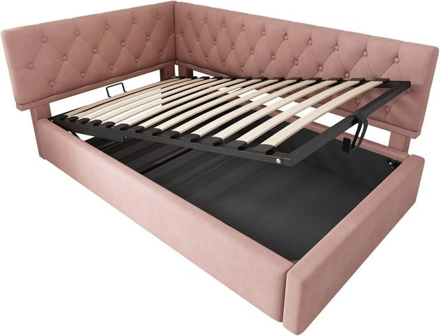 Merax Daybett mit Hydraulik-Stauraum und Polsterung in Rosa, B/T/H: 90 x 200 x 100 cm - Bild 1